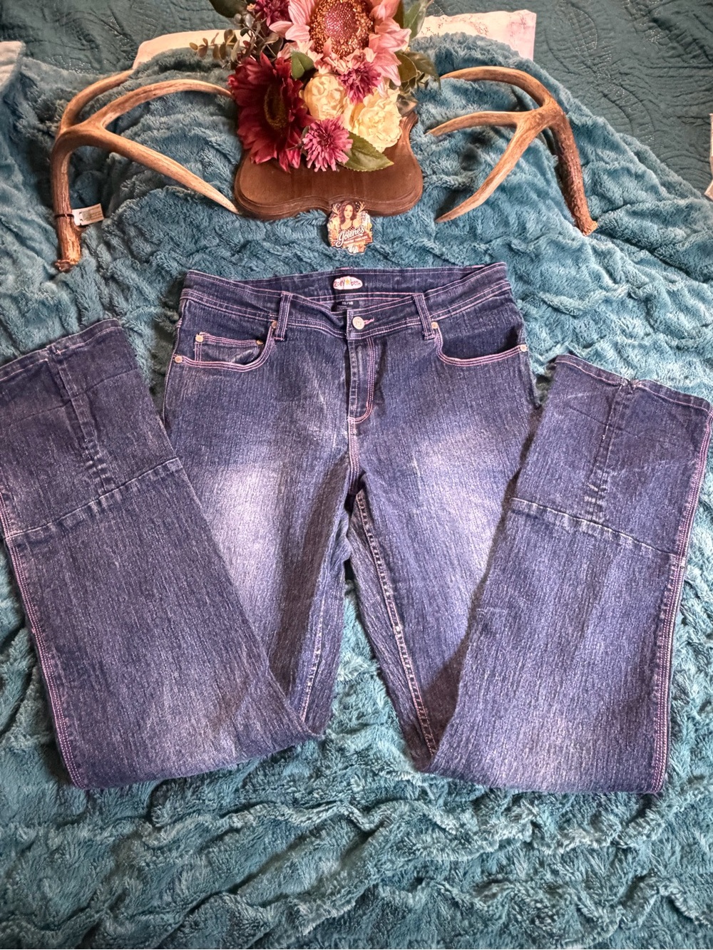 Zoe Beth Women’s Bootcut Jeans Size 15/16 Pink Stitching Western Y2K
